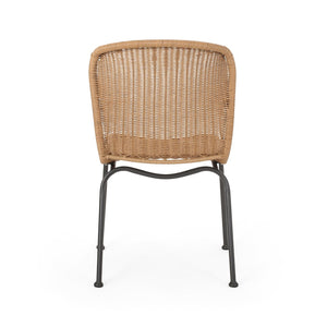English Elm Boho Faux Rattan Outdoor Dining Chairs Wicker Weave Scroll Back Patio Set of 2 66899.00LBRN