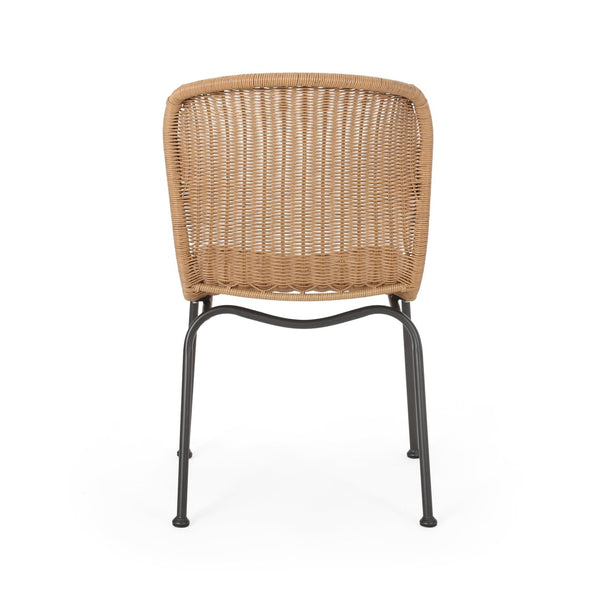 English Elm Boho Faux Rattan Outdoor Dining Chairs Wicker Weave Scroll Back Patio Set of 2 66899.00LBRN