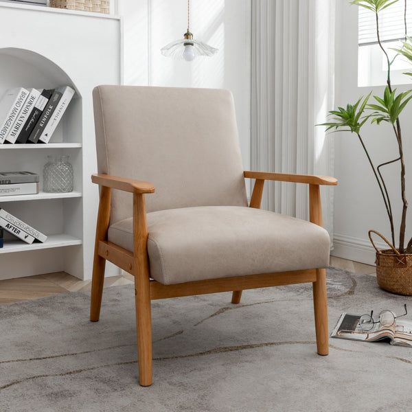 English Elm 25.38'' 25.38" Wide Classic Mid-Century Modern Arm Chair with Solid Wood Arms, Plush Foam & Microfiber Finish Light Camel B2735P271019
