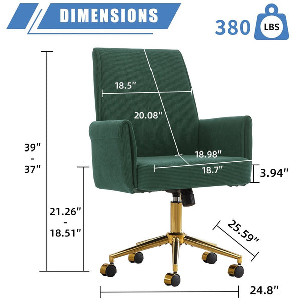English Elm Mid-back Striped Fabric Office Chair with Gold Base Ergonomic Memory Foam Lumbar Green W2311P420442