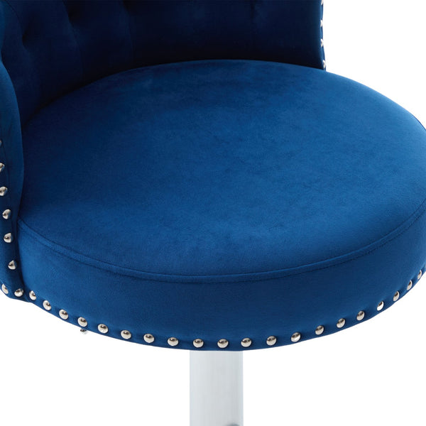 English Elm COOLMORE Velvet Bar Stool with Anti-Slip Large Base, Adjustable 360° Swivel, Plush Foam Comfort Navy W1539P320506