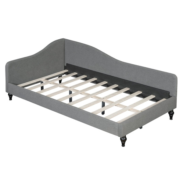 English Elm Twin L-Shaped Linen Daybed with Solid Wood Legs — Semi-Enclosed Modern Design, Durable Support Gray SF100145AAE