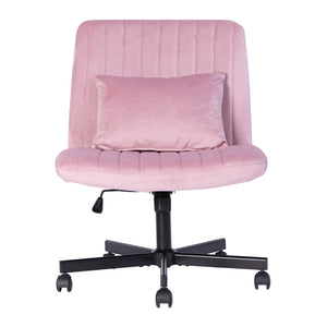 English Elm Light Pink Velvet Armless Swivel Chair with Criss Cross Base for Home Office W3394P329165