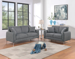 English Elm Elegant Burlap-Like 2pc Sofa Loveseat Set with Chrome Triangle Legs, Tight Seat/Back & Pillows Dark Gray 75 L x 30 W x 21 H B011S01302