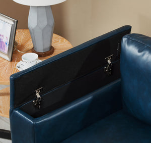 English Elm 67.7" Modern Loveseat Sofa with Cup Holders and Hidden Storage, Polyester Upholstery, Solid Wood Frame Navy Blue W1097S00200