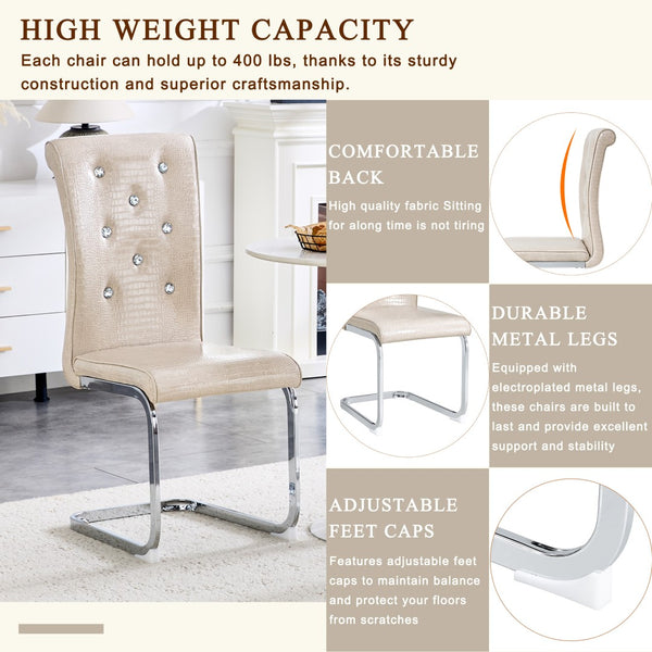 English Elm Luxury Pu Upholstered Dining Chair Set of 4 with Channel Stitching and Metal Legs Beige W1512P491853