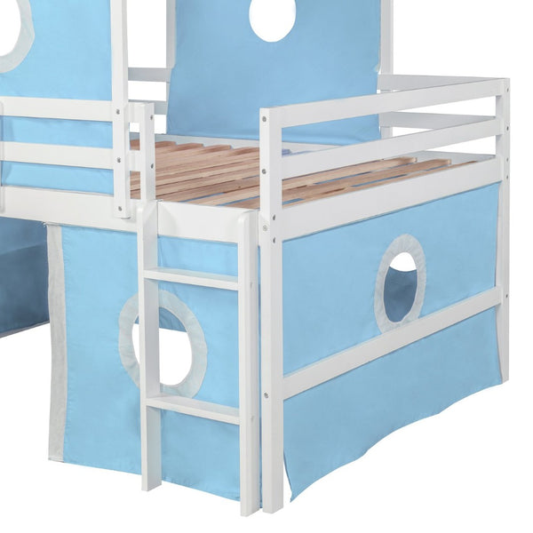 English Elm Full Size Castle Loft Bed with Slide Pink Tent Tower Pinewood Kids Play Frame LT000771AAC-1