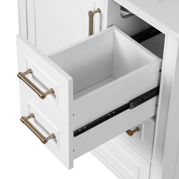 English Elm 30" Elegant Bathroom Vanity with Ceramic Sink, Soft-Close Door & 3 Drawers, Gold Handles, Durable Finish White N729P184479K