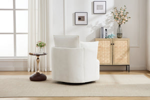 English Elm swivel Barrel Accent Chair with Solid Wood Frame & Metal Base, 350 lb Capacity, Sleek Curved Backrest Elegance White W2120P293677