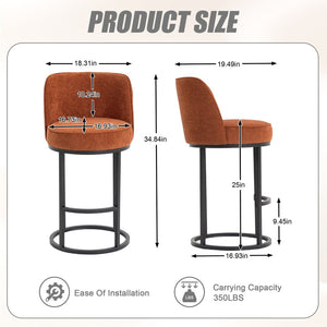 English Elm Counter Height Barstools Set of 2 Linen Upholstered Barrel Seat with Iron Legs Orange W395P410432