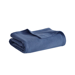 JLA Home Madison Park - Cotton Madison Park Basket Weave Blanket — Lightweight, OEKO‑TEX Certified Comfort for Year‑Round Use Navy BL51N-0857