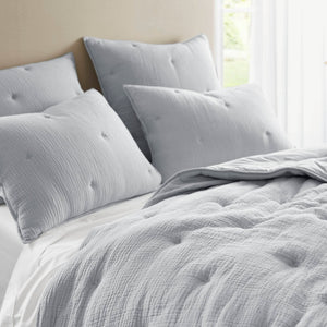 JLA Home Harbor House Blue - Cotton Crinkled Muslin Quilted Set with Embroidered Tacking, Lightweight 250gsm Fill, OEKO‑TEX Certified Blue HH13-1883