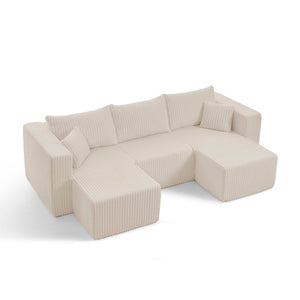 English Elm Compact Modular Sectional Corduroy Sofa High Density Foam Fill for Small Space Living Beige W487P411611