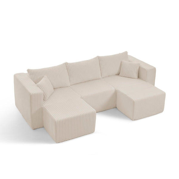 English Elm Compact Modular Sectional Corduroy Sofa High Density Foam Fill for Small Space Living Beige W487P411611