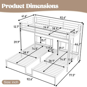 English Elm Twin Triple Bunk Bed Metal L-shaped Frame Sleeps Three Kids White Finish White W1580S00616