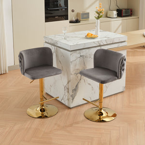 English Elm A&A Velvet Tufted Swivel Barstool with Ergonomic Back and Gold-Plated 17.7" Base, Set of 2 Gray W1143P204046