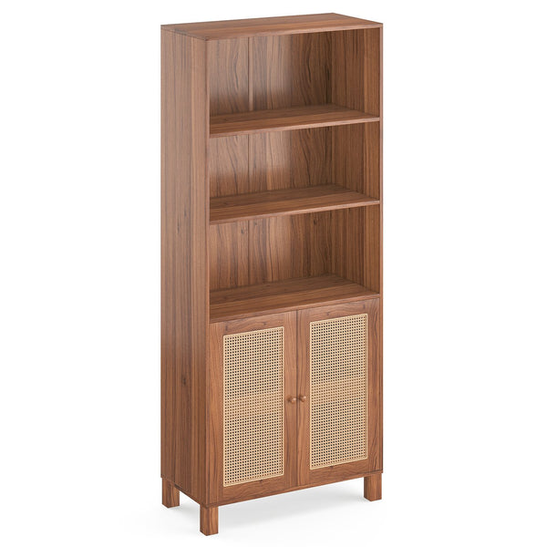 English Elm Tall Rattan Door Bookcase with 5 Shelves — Stylish Tall Storage Shelf for Living Room Office LibraryBedroom Natural T3623P379909