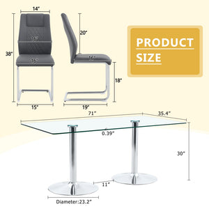 English Elm Table and Chair Set Extendable Mdf Round Oval Dining with 6 Gray Pu Seats Dark Gray,Silver,Transparent W1151S04550