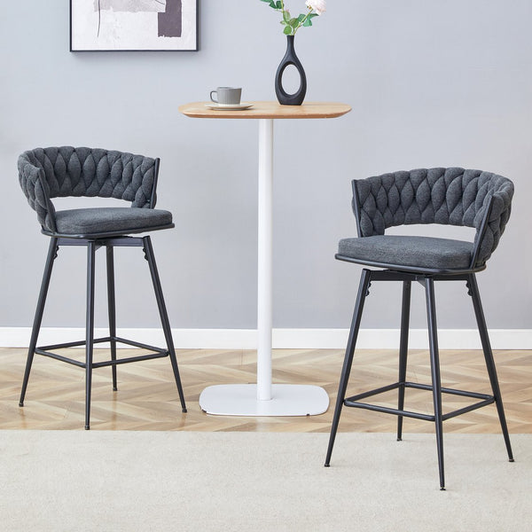 English Elm Two swivel bar stools set with breathable cotton-linen seats, 360° rotation, anti-rust electroplate frame Dark Gray W2920P281918