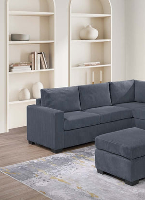 English Elm Modern Fur-Like Corduroy Sectional Sofa Set with USB Console, Ottoman & Plush Pillows for 5 Guests Dark Gray 12 L x 23 W x 33 H B011S01750