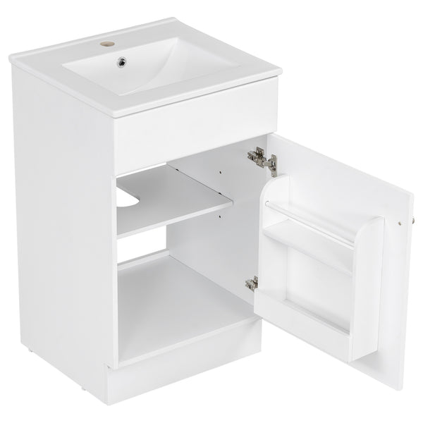 English Elm Christopher Knight Home® - 20" Bathroom Vanity with Ceramic Sink and Soft-Close Door, Gold Knob, Adjustable Shelf Storage White N759P237946K