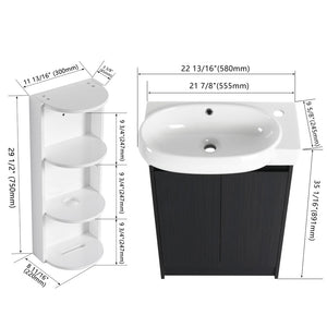 English Elm 23" Freestanding Ceramic Vessel Sink Vanity with Soft Close Cabinet and Wall Rack Black Chestnut,Glossy White W999S00492