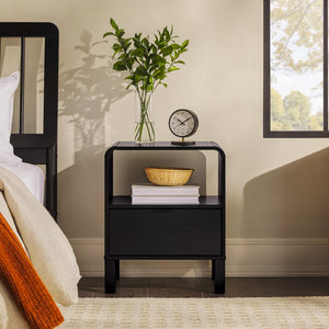 English Elm Walker Edison - Modern Solid Wood Nightstand with Curved Top and Drawer, Minimalist Pine Design for Bedroom Storage and Side Table Black 26.5 L x 19 W x 6 H B185P168920