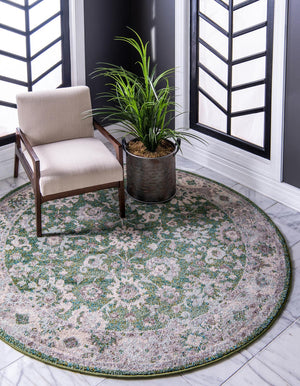 Unique Loom Penrose Krystle Machine Made Floral Rug Green, Beige/Ivory/Light Blue 6' 1" x 6' 1"