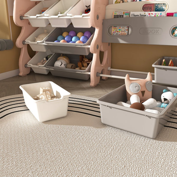 English Elm Kids Toy Storage Organizer with 12 Bins, Space-Saving Non-Toxic Cabinet for Neat Playroom Storage Pink W509P288473