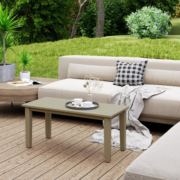 English Elm Outsunny Hdpe Slatted Rectangle Patio Coffee Table Weather Resistant Outdoor Brown W2225P485628