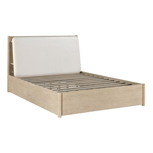 English Elm King Storage Bed Upholstered Headboard Oak Frame with Usb Shelves and Footboard Drawers B011S02355