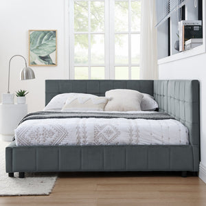 English Elm Full Upholstery Bed Frame with Tufted Velvet Sofa-Style Backrest and Armrests, Sturdy 500lb Capacity Grey W487S00224