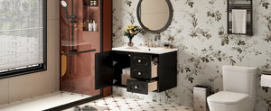 English Elm 30" Mid-Century Bathroom Vanity with Ceramic Sink, Rattan Accent, 2 Soft-Close Drawers, Large Storage Space N710P265954B
