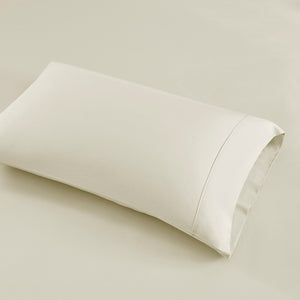 English Elm 4-piece Queen Sateen Cotton Blend Sheet Set for Cool Breathable Sleep Year Round Ivory B035P437433