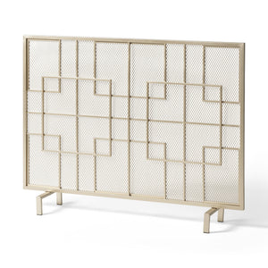 English Elm Christopher Knight Home® - FIRE Dorothy Modern Single Panel Iron Screen with Geometric Mesh Shield — Elegant Hearth Protection Gold 65178.00