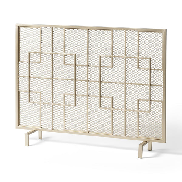 English Elm Christopher Knight Home® - FIRE Dorothy Modern Single Panel Iron Screen with Geometric Mesh Shield — Elegant Hearth Protection Gold 65178.00