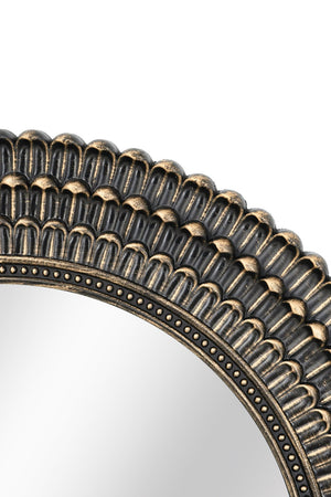 English Elm D26.5" Sculptural Black & Gold Woven Texture Round Accent Mirror — Statement Wall Decor, 30" W2078P372551