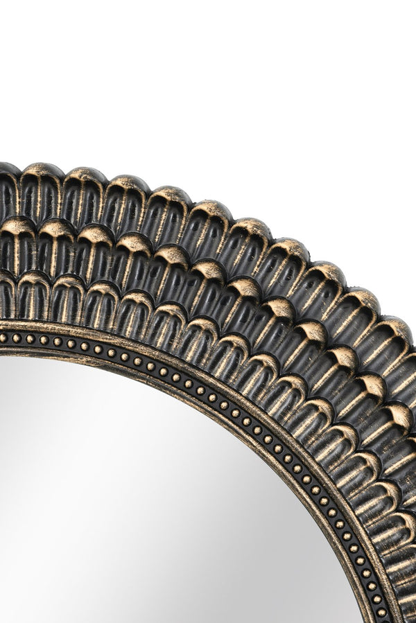 English Elm D26.5" Sculptural Black & Gold Woven Texture Round Accent Mirror — Statement Wall Decor, 30" W2078P372551