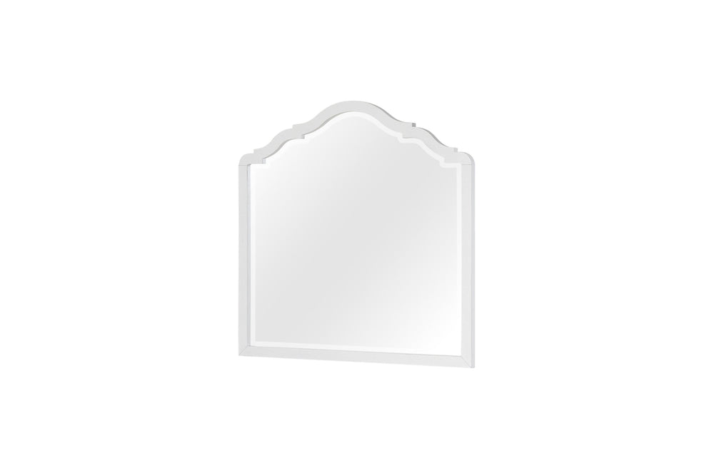 English Elm Small Teen Mirror Cement - Arched Solid Wood Frame in Soft White-Cement Finish, Clear Glass Reflection, Perfect Pairing with Citrus Heights Dresser B2699P386487