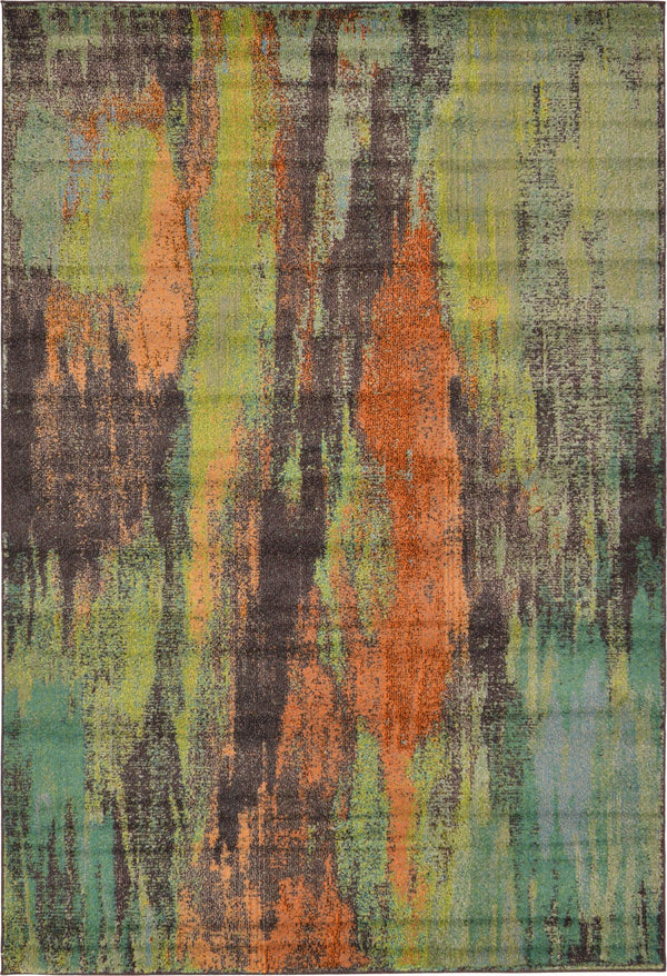 Unique Loom Jardin Lilly Machine Made Abstract Rug Multi, Beige/Brown/Gold/Light Blue/Orange 6' 1" x 9' 0"