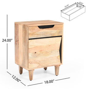 English Elm Christopher Knight Home® - Natural Solid Mango Wood Nightstand with 1 Drawer, Minimal Cutout Handles, Handcrafted Modern Finish N758P194740X