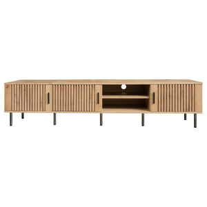 English Elm 78 Inch Low Profile Media Console with Pine Legs Soft Close Doors for Living Room N710P429513P