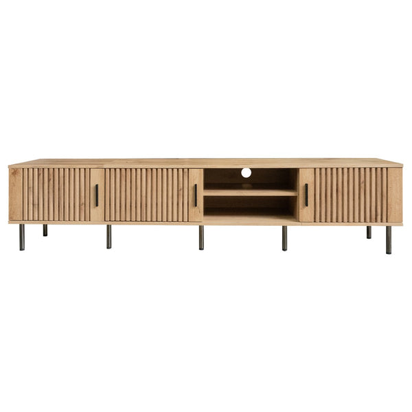 English Elm 78 Inch Low Profile Media Console with Pine Legs Soft Close Doors for Living Room N710P429513P