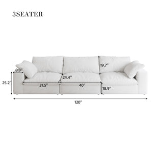 English Elm Oversized Cloud Modular Sectional Sofa with Feather-Filled Cushions, Convertible V-Shape, Storage Ottomans, Removable Covers Natural+White W2824S00019