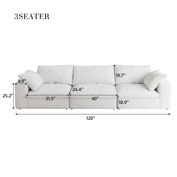 English Elm Oversized Cloud Modular Sectional Sofa with Feather-Filled Cushions, Convertible V-Shape, Storage Ottomans, Removable Covers Natural+White W2824S00019