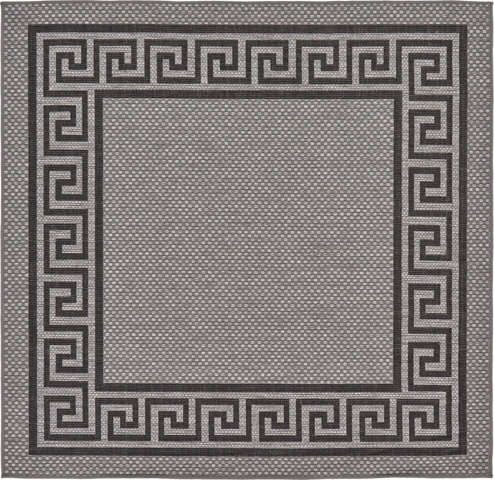 Unique Loom Outdoor Border Greek Key Machine Made Geometric Rug Gray, Black/Gray/Silver 5' 4" x 6' 1"