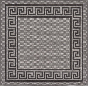 Unique Loom Outdoor Border Greek Key Machine Made Geometric Rug Gray, Black/Gray/Silver 5' 4" x 6' 1"