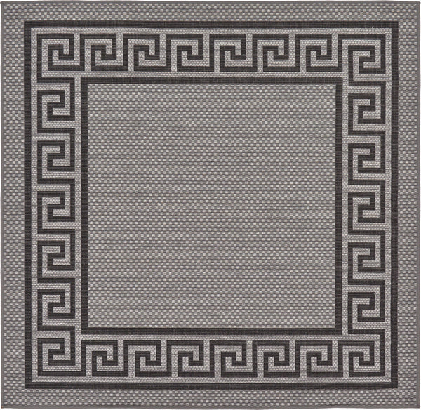 Unique Loom Outdoor Border Greek Key Machine Made Geometric Rug Gray, Black/Gray/Silver 5' 4" x 6' 1"