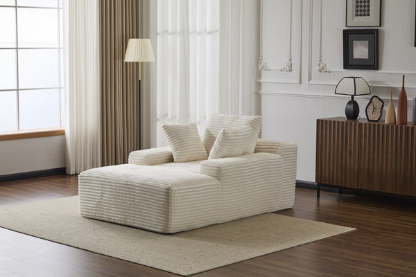 English Elm Oversized Chaise Lounge Chair Cozy Cloud Corduroy Plush Sleeper Daybed with Throw Pillows, Wide Armrest and No Assembly White W3723P345157