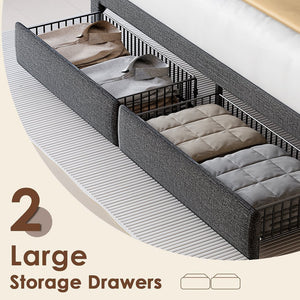 English Elm Full Linen Upholstered Bed with LED Lights, 20W Fast Charging, 2 Drawers & Memory Foam Headboard - Dark Gray W1550P190361